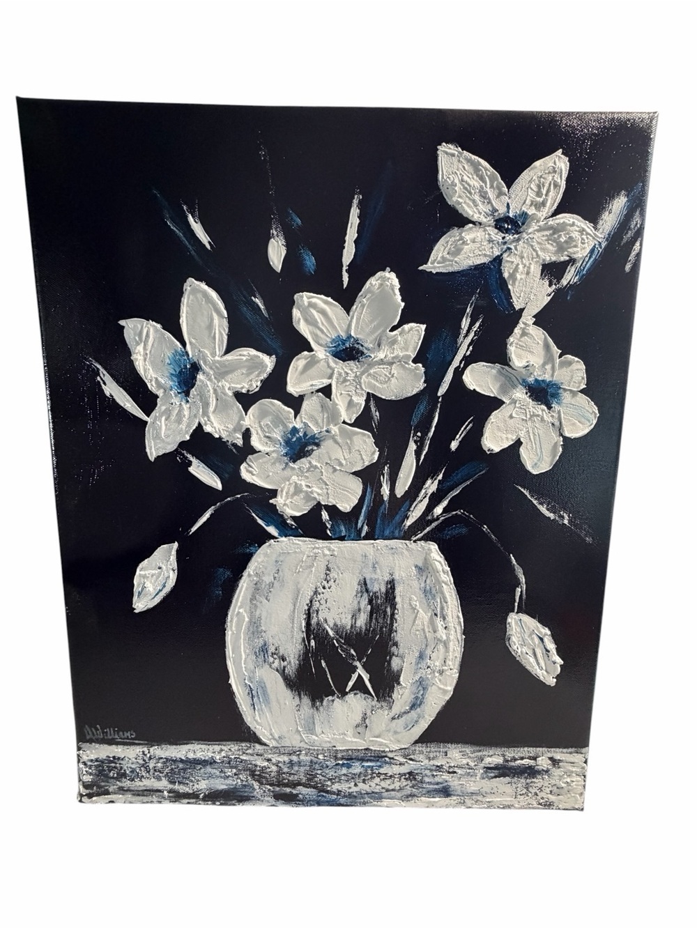 Original Artwork Acrylic’s On Canvas Impressionism Style White Blooms 16"x 20"